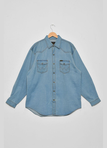 Сорочка чоловіча батальна джинсова блакитного кольору Let's Shop (293939396)
