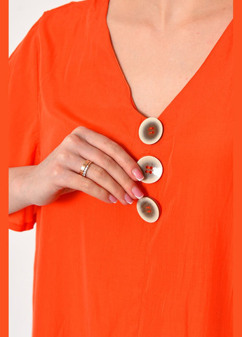 Оранжевая демисезонная блуза женская полубатальная с коротким рукавом оранжевого цвета с баской Let's Shop