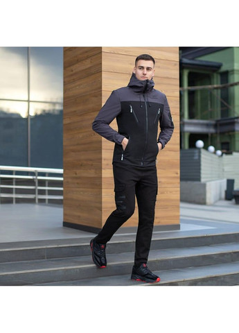 Темно-синя демісезонна чоловіча куртка soft shell на мікрофлісі Vakko