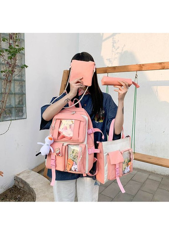 Шкільний набір 4 в 1 рюкзак, сумка-шопер, пенал, сумочка-клатч через плече1292 Pink-White No Brand (372476047)