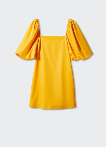 Желтое яркое летнее платье из натуральной ткани платье рукава буфы фонарики короткое Mango