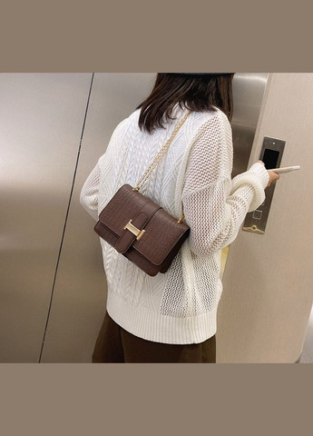 Женская мини сумочка клатч на цепочке с магнитным замком экокожа коричневая (sku_1051) No Brand (330576580)