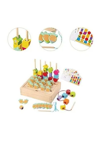Деревянный сортер Educational Toys с пирамидками и шнуровками 23 фигурки разных форм No Brand (385604740)