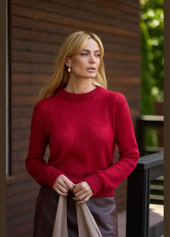 Красный демисезонный базовый воздушный джемпер из шерстяной пряжи с мохером (2762) Triko Bakh