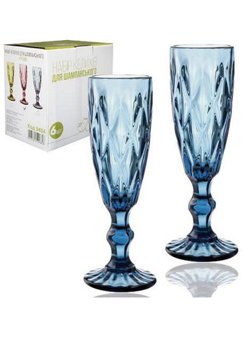 Набор 6 бокалов для шампанского Elodia Грани, кобальтовое стекло S&T (279320663)