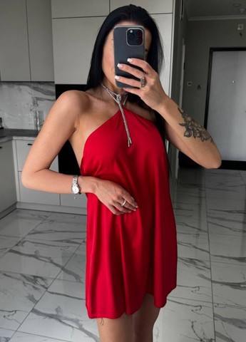 Червона вечірня вишукана легка літня вечірня міні сукня без рукавів зі шнурком зі стразів Tik-Tak однотонна