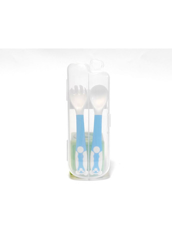 Набір столових приладів для дітей, двох предметів, у вигляді ведмедика,, з чохлом, Блакитний. Bimbo (316318879)