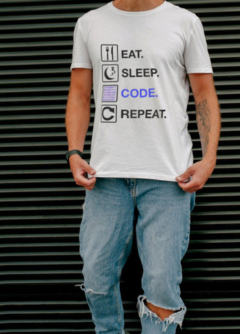 Біла футболка біла чоловіча "eat. sleep. code. repeat" Ctrl+