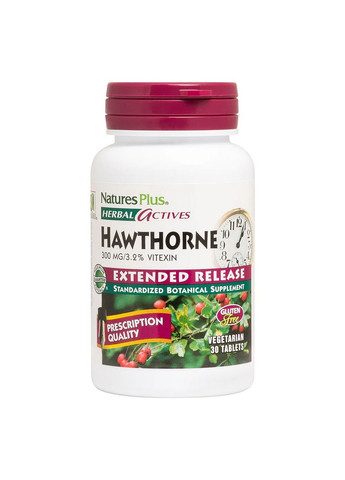 Натуральная добавка Herbal Actives Hawthorne 300 mg, 30 таблеток Natures Plus (293481259)