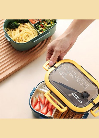 Пластиковий двошаровий ланч бокс з приладами Wonder 1200 мл, синій No Brand (294206286)