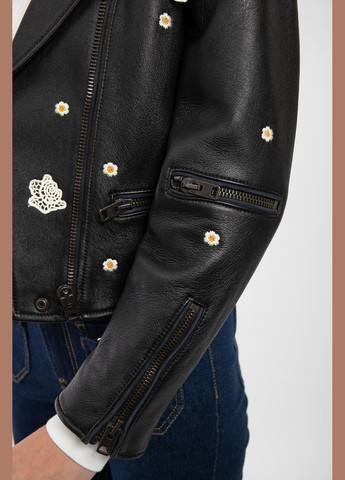 Чорна демісезонна куртка шкіряна косуха Coach