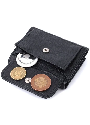 Удобный компактный кошелек с монетницей из натуральной кожи ST Leather Черный Верховинка 22742 (398295225)