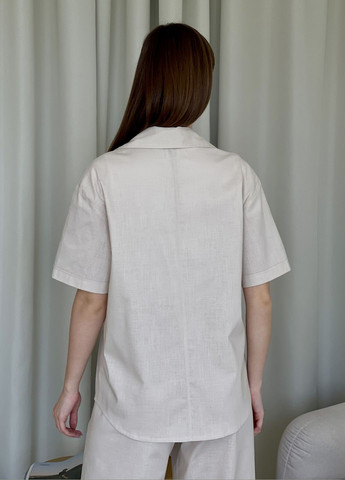 Бежевая классическая, повседневный, кэжуал рубашка однотонная Merlini с коротким рукавом