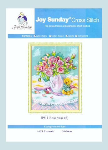 Набор для вышивания по нанесённой на канву схеме "Rose vase 6". AIDA 14CT printed 38*50 см Joy Sunday (313613315)