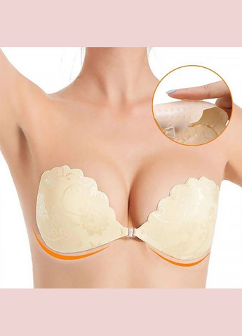 Бежевый бюстгальтер-невидимка fly bra g00d89 a с эффектом рush up без бретелей кружевной лиф 13шт Lesko