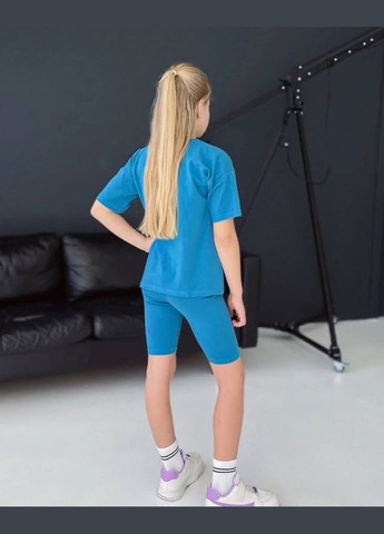 Голубой летний комплект для девочки (футболка+велосипедки) hc (h001-6420-036-33) No Brand