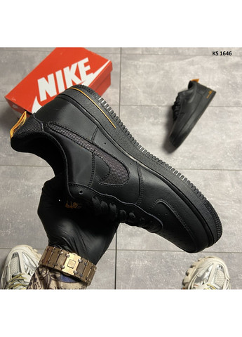 Черные демисезонные кроссовки мужские nike air force 1 low black orange найк аир форс 1 премиум No Brand