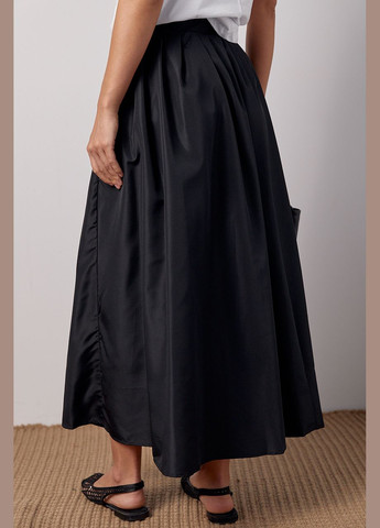 Черная пышная юбка с разрезом и широким поясом Lurex