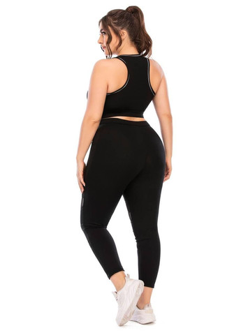 Жіночий фітнес костюм Plus Size з сітчастими вставками / Жіночий спортивний комплект топ і лосини з сіткою чорний No Brand (370204811)