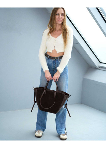 Жіноча сумка-тоут з одним відділенням на текстильній підкладці з натуральної замші та екошкіри шоколадна «Лаура» WeLassie (371882657)