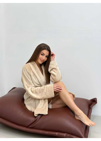 Жіночий теплий бежевий махровий халат на запах Україна (371548118)