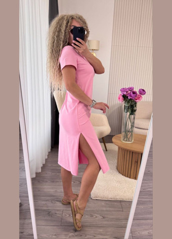 Рожева сукня-футболка з розрізами No Brand