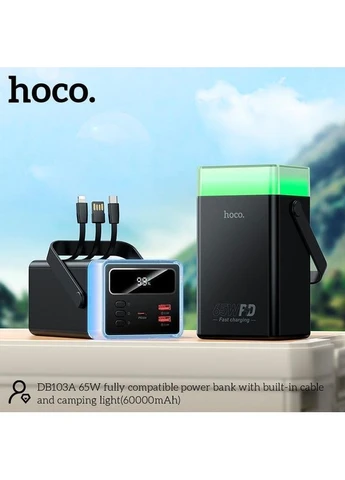 УМБ Павербанк для ноутбука DB103A 60000 mAh 65W 2USB/1Type-C Зовнішній акумулятор Power Bank із вбудованими кабелями та кем Hoco (395650364)
