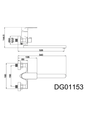 Смеситель для ванны длинный излив, латунь DG01153 frosted white Aim 064695 (380154848)