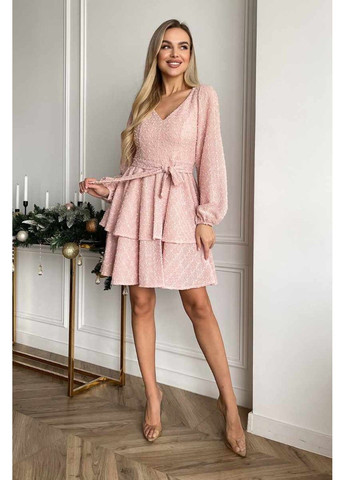 Розовое коктейльное платье букле воланы 24110 розовая Tanita-Romario