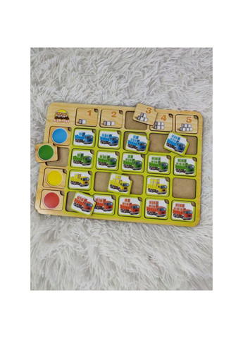 Деревянный пазл сортер "Грузовики" (ПСФ102) PSF102 цвет и счет Ubumblebees (364126513)