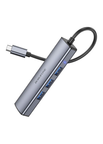Переходник-адаптер USB-хаб 4-в-1 DH12 | Type-C на USB3.0*4, 0,2M| Серый Borofone (355412571)