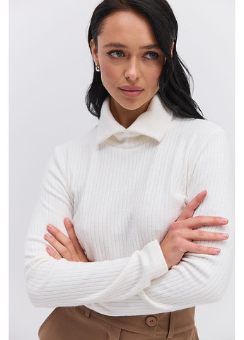 Жіночий теплий лонгслів в рубчик чорний зі стояче-відкладним коміром Arjen (370601939)