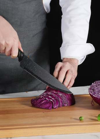 Набор кухонных ножей с нержавеющей стали для кухни / с овощечисткой / для мяса, рыбы, овощей / 6 предметов DobraMAMA чёрные, пластик, нержавеющая сталь