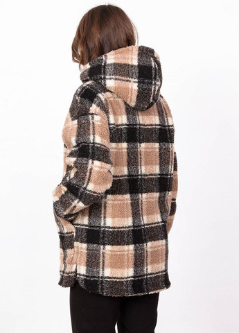 Світло-коричнева куртка тепла жіноча 046 у велику клітинку хутро тедді світло-коричневий Актуаль