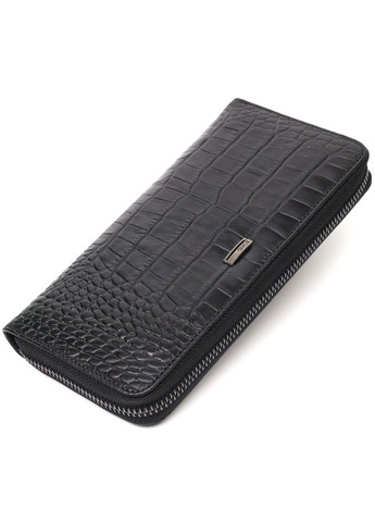 Місткий жіночий гаманець з натуральної шкіри з тисненням під крокодила 21980 Чорний Bond (262158759)