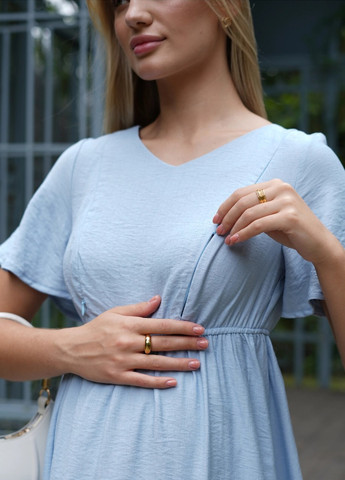 Блакитна сукня для вагітних та годуючих мам із секретом для годування блакитна з гіпоалергенної тканини To Be
