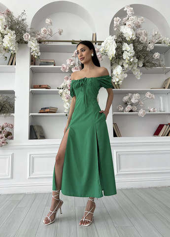 Зелена повсякденний ніжна літня сукня у горошок з розрізами Jadone Fashion в горошок