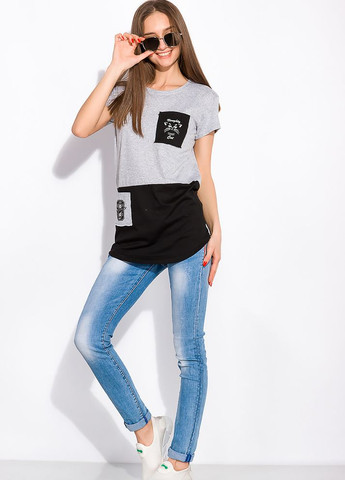 Бавовняна футболка з принтом на кишені (Світло сірий) Time of Style - (261922308)