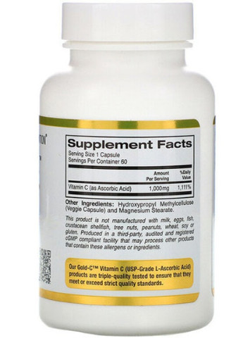 Gold C, Vitamin C 1000 mg 60 Veg Caps California Gold Nutrition (256725318)