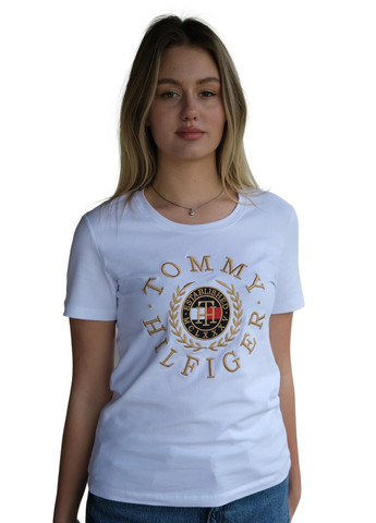 Біла літня футболка жіноча з коротким рукавом Tommy Hilfiger